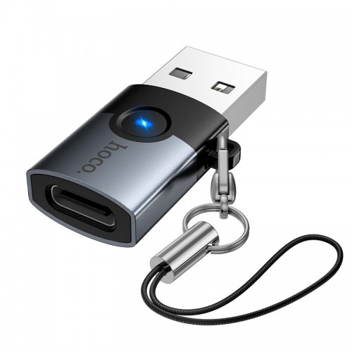 Перехідник HOCO Victory USB male to Type-C female adapter UA46B |USB3.0, 60W, LED| grey