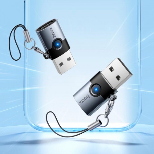 Перехідник HOCO Victory USB male to Type-C female adapter UA46B |USB3.0, 60W, LED| grey
