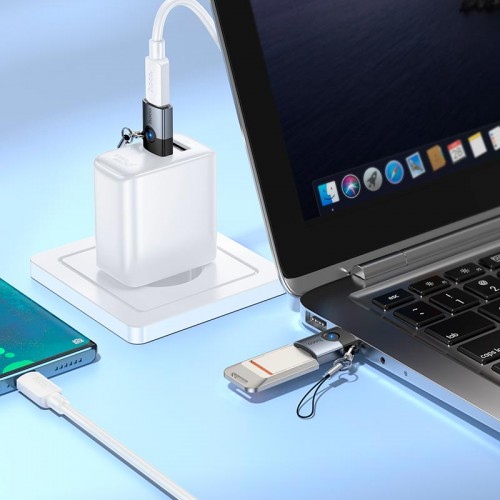 Перехідник HOCO Victory USB male to Type-C female adapter UA46B |USB3.0, 60W, LED| grey
