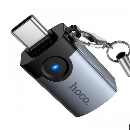 Перехідник HOCO Victory Type-C male to USB female adapter UA46C |OTG, LED| grey