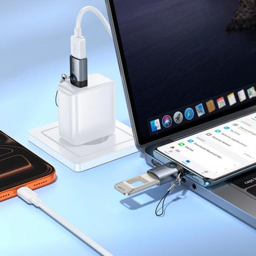 Перехідник HOCO Victory Type-C male to USB female adapter UA46C |OTG, LED| grey