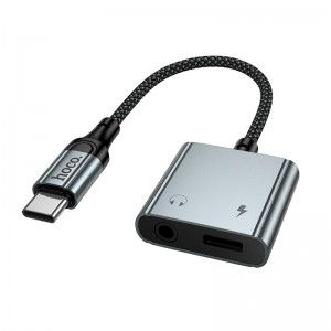 Перехідник HOCO Digital Audio Converter Type-C to Type-C+3.5mm UPA34 |10W/2A, DAC, 0.15m| grey