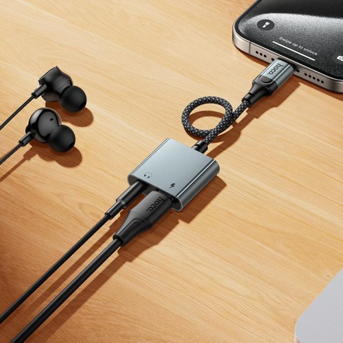 Перехідник HOCO Digital Audio Converter Type-C to Type-C+3.5mm UPA34 |10W/2A, DAC, 0.15m| grey