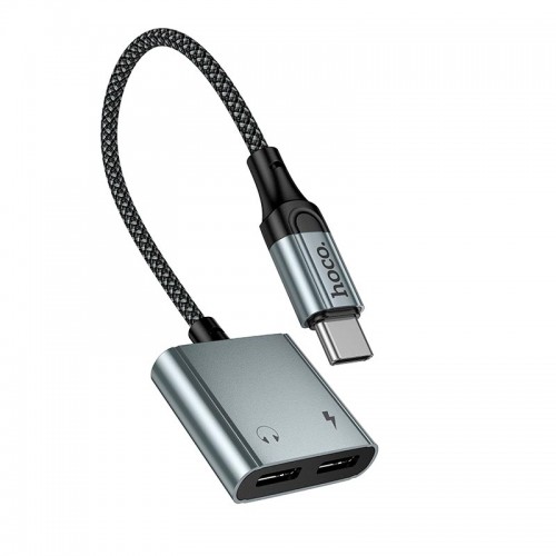 Перехідник HOCO Digital Audio Converter Type-C to Dual Type-C UPA34A |10W/2A, DAC, 0.15m| grey