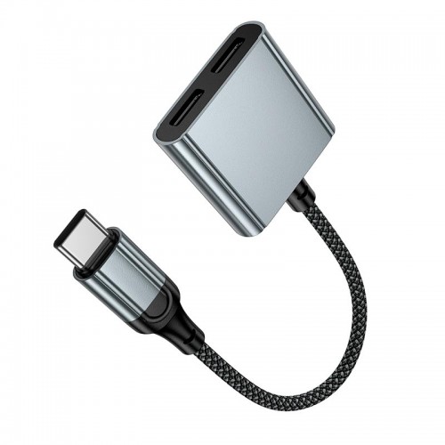 Перехідник HOCO Digital Audio Converter Type-C to Dual Type-C UPA34A |10W/2A, DAC, 0.15m| grey