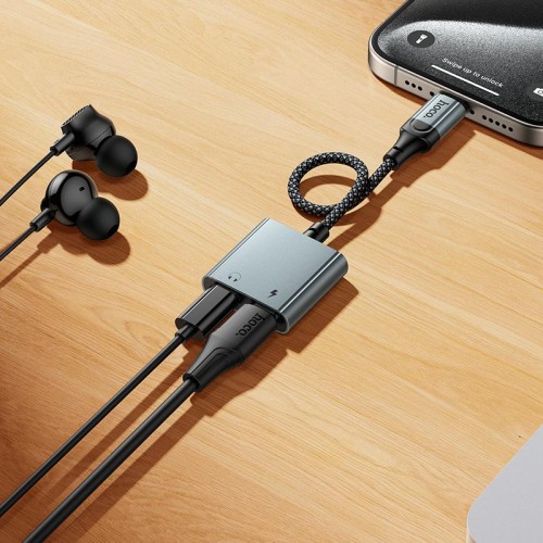 Перехідник HOCO Digital Audio Converter Type-C to Dual Type-C UPA34A |10W/2A, DAC, 0.15m| grey