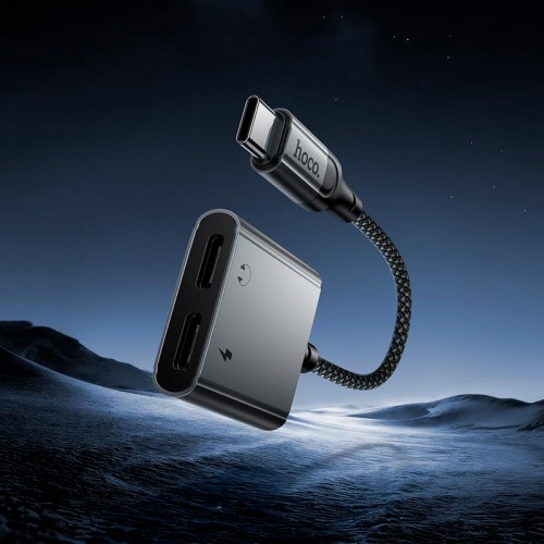 Перехідник HOCO Digital Audio Converter Type-C to Dual Type-C UPA34A |10W/2A, DAC, 0.15m| grey