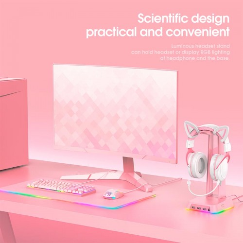 Тримач навушників Onikuma RGB Gaming ST-2 |3USB, AUX| pink
