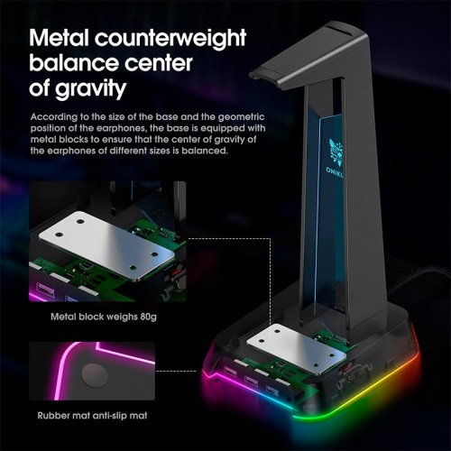 Тримач навушників Onikuma RGB Gaming ST-2 |3USB, AUX| pink