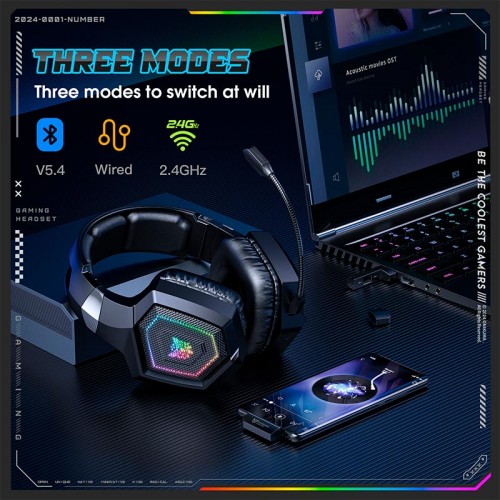 Навушники Onikuma Wireless Gaming Headset Headworn GT806 |BT5.4/2.4G, Type-C, 20H, RGB| black