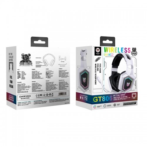 Навушники Onikuma Wireless Gaming Headset Headworn GT806 |BT5.4/2.4G, Type-C, 20H, RGB| white
