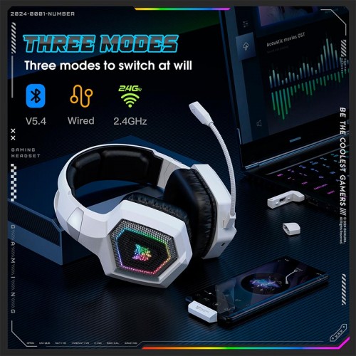 Навушники Onikuma Wireless Gaming Headset Headworn GT806 |BT5.4/2.4G, Type-C, 20H, RGB| white