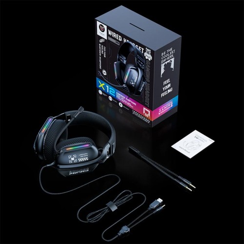 Навушники Onikuma Noise Cancelling Headphone Wired Game Headset X12 |USB+3.5mm, RGB| black