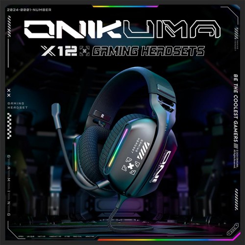 Навушники Onikuma Noise Cancelling Headphone Wired Game Headset X12 |USB+3.5mm, RGB| black