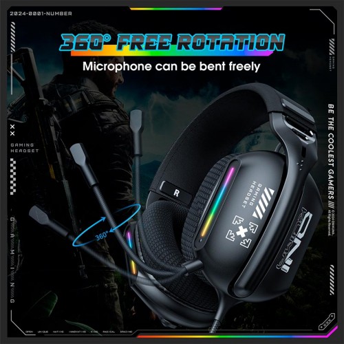 Навушники Onikuma Noise Cancelling Headphone Wired Game Headset X12 |USB+3.5mm, RGB| black
