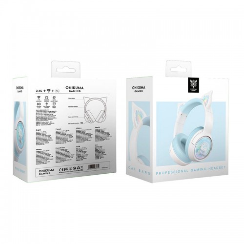 Навушники Onikuma Tri Mode cat ear headphones B5 |BT5.3/2.4G/Type-C, 55h, RGB| white