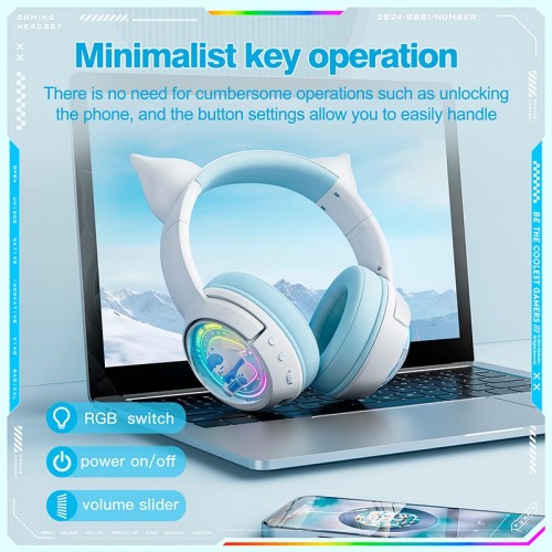 Навушники Onikuma Tri Mode cat ear headphones B5 |BT5.3/2.4G/Type-C, 55h, RGB| white