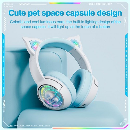 Навушники Onikuma Tri Mode cat ear headphones B5 |BT5.3/2.4G/Type-C, 55h, RGB| white