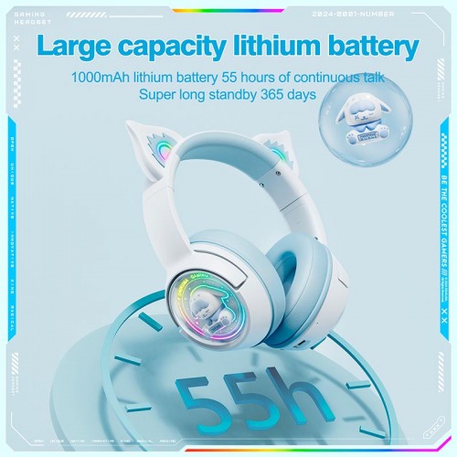 Навушники Onikuma Tri Mode cat ear headphones B5 |BT5.3/2.4G/Type-C, 55h, RGB| white