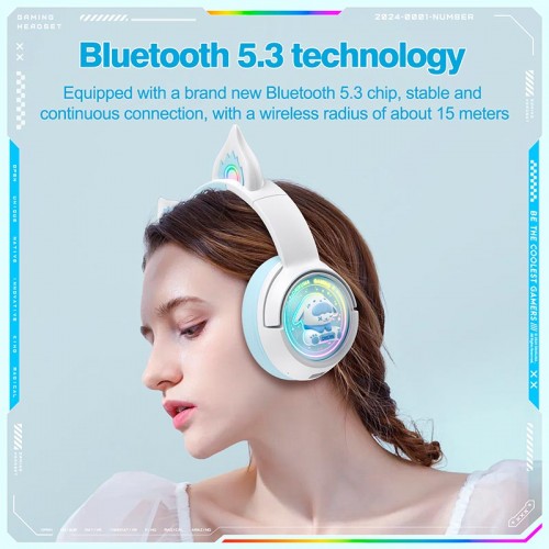 Навушники Onikuma Tri Mode cat ear headphones B5 |BT5.3/2.4G/Type-C, 55h, RGB| white