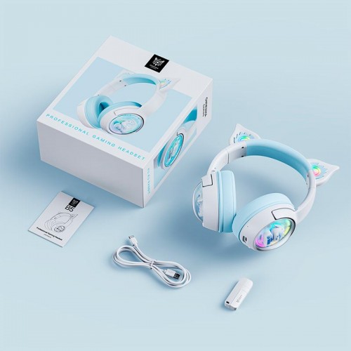 Навушники Onikuma Tri Mode cat ear headphones B5 |BT5.3/2.4G/Type-C, 55h, RGB| white