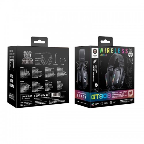 Навушники Onikuma Tri Mode gaming headphones GT808 |BT5.3/2.4G/3.5mm, 18/60H, RGB| black