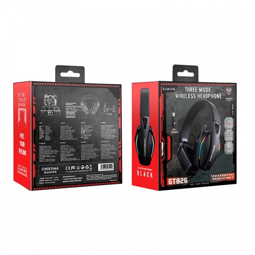 Навушники Onikuma Tri Mode gaming headphones GT826 |BT5.4/2.4G/Type-C, 15/80H, RGB| black