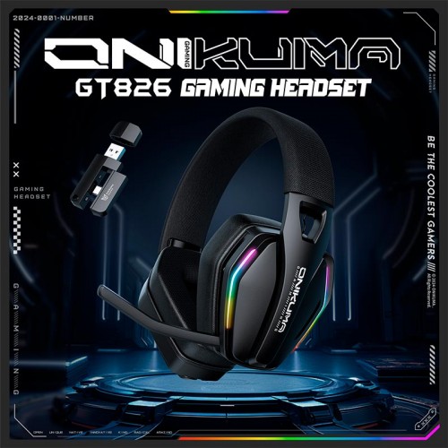Навушники Onikuma Tri Mode gaming headphones GT826 |BT5.4/2.4G/Type-C, 15/80H, RGB| black
