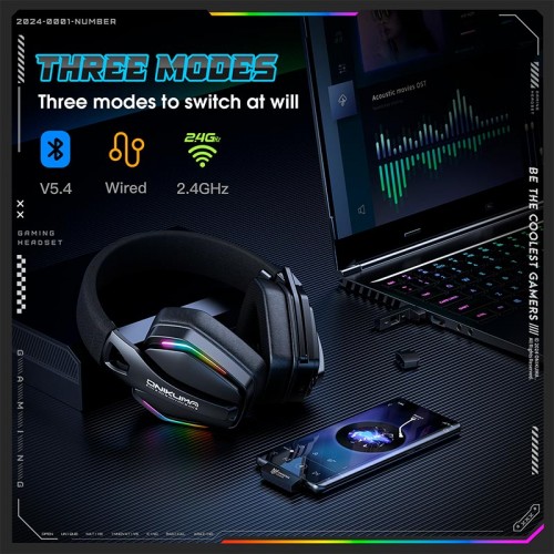 Навушники Onikuma Tri Mode gaming headphones GT826 |BT5.4/2.4G/Type-C, 15/80H, RGB| black