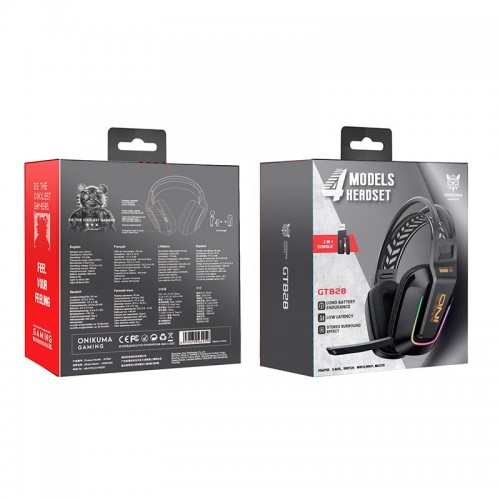 Навушники Onikuma Tri Mode gaming headphones GT828 |BT5.4/2.4G/Type-C, 15/55H, RGB| black