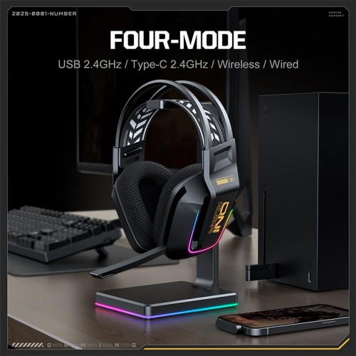 Навушники Onikuma Tri Mode gaming headphones GT828 |BT5.4/2.4G/Type-C, 15/55H, RGB| black