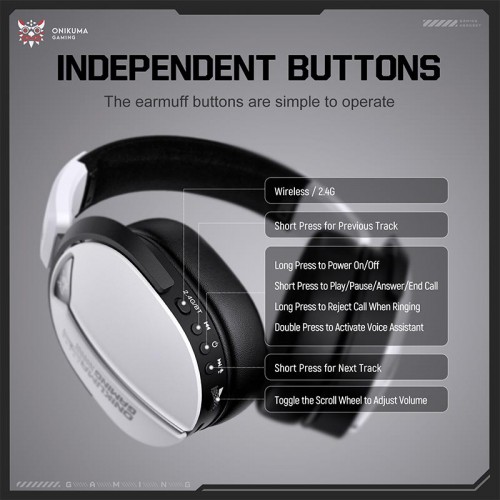 Навушники Onikuma Tri Mode headphones GT887 |BT5.4/2.4G/Type-C, 20/60H| white