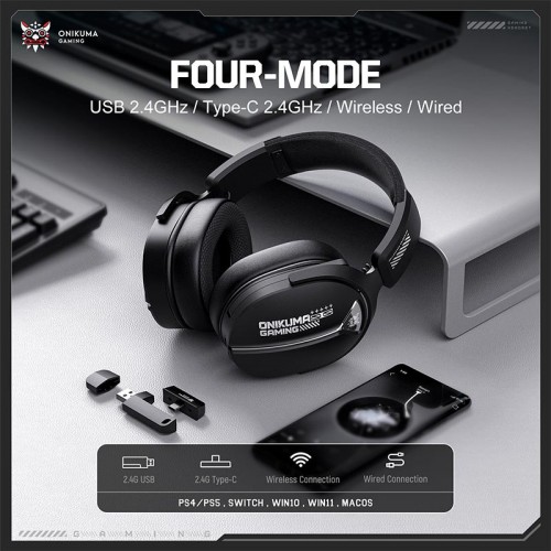 Навушники Onikuma Tri Mode headphones GT887 |BT5.4/2.4G/Type-C, 20/60H| black
