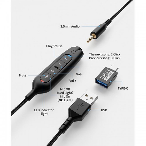 Навушники Onikuma wired gaming headphones X81 |3.5mm+USB/Type-C| black