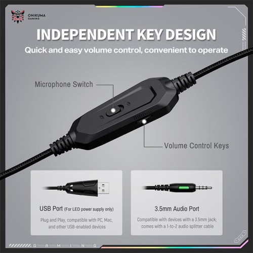 Наушники Onikuma wired gaming headphones X91 |3.5mm+USB, RGB| black