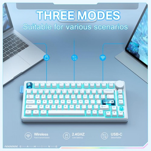 Клавиатура Onikuma Tri Mode Mechanical RGB gaming keyboard 81 Keys MT706 |2.4G/BT/Type-C, ENG Layouts|black
