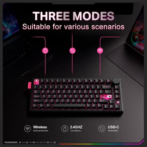 Клавиатура Onikuma Tri Mode Mechanical RGB gaming keyboard 81 Keys MT706 |2.4G/BT/Type-C, ENG Layouts| white