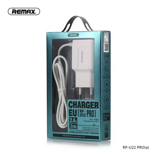 Адаптер мережевий REMAX Lightning cable Rp-U22 Pro |2USB, 2.4A| white