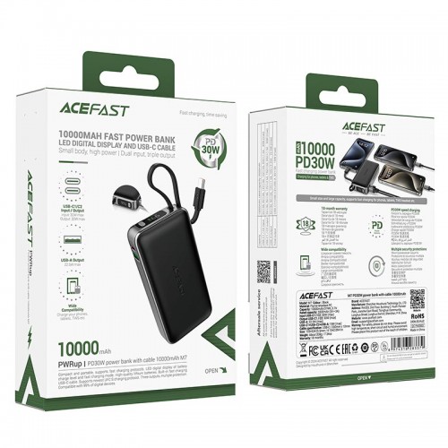 УМБ ACEFAST PD power bank with cable M7 10000mAh |1USB/1Type-C, 30W/3A, PD/QC|