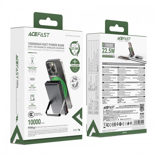 УМБ ACEFAST PD magnetic fast charging power bank with built-in stand M17 10000 mAh |1Type-C, 22.5W/3A, PD/QC| black