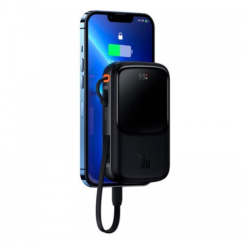 УМБ BASEUS Qpow Pro Digital Display Fast Charge Power Bank (With Lightning Cable) 10000mAh |USB/Type-C/Lightning, 20W/5A, PD/QC| black