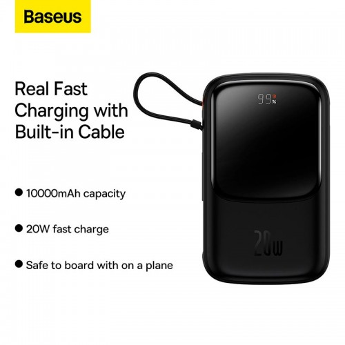 УМБ BASEUS Qpow Pro Digital Display Fast Charge Power Bank (With Lightning Cable) 10000mAh |USB/Type-C/Lightning, 20W/5A, PD/QC| black