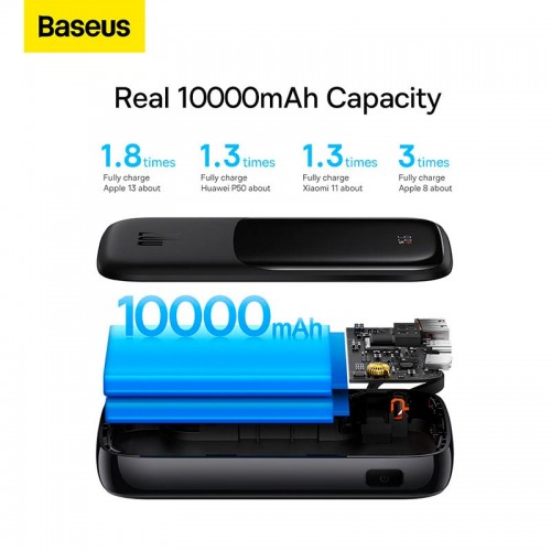 УМБ BASEUS Qpow Pro Digital Display Fast Charge Power Bank (With Lightning Cable) 10000mAh |USB/Type-C/Lightning, 20W/5A, PD/QC| black
