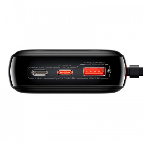 УМБ BASEUS Qpow Pro Digital Display Fast Charge Power Bank (With Type-C Cable) 20000mAh |USB/Type-C/Lightning, 22.5W/5A, PD/QC| black