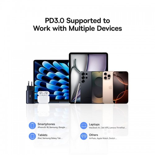 Адаптер мережевий BASEUS PicoGo AE11 Fast Charger |1USB/2Type-C, 67W/3A, PD/QC| black