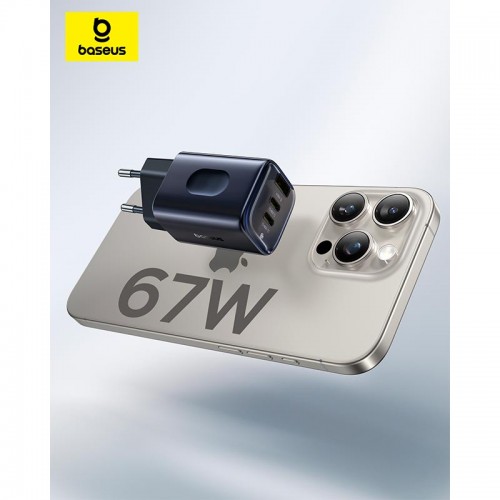 Адаптер мережевий BASEUS PicoGo AE11 Fast Charger |1USB/2Type-C, 67W/3A, PD/QC| black