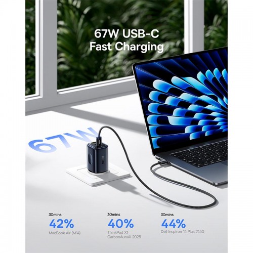 Адаптер мережевий BASEUS PicoGo AE11 Fast Charger |1USB/2Type-C, 67W/3A, PD/QC| black