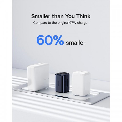 Адаптер мережевий BASEUS PicoGo AE11 Fast Charger |1USB/2Type-C, 67W/3A, PD/QC| black