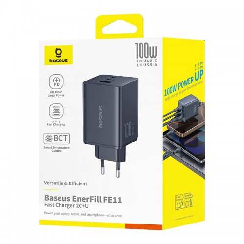Адаптер сетевой BASEUS EnerFill FE11 Fast Charger |1USB/2Type-C, 100W/3A, PD/QC|