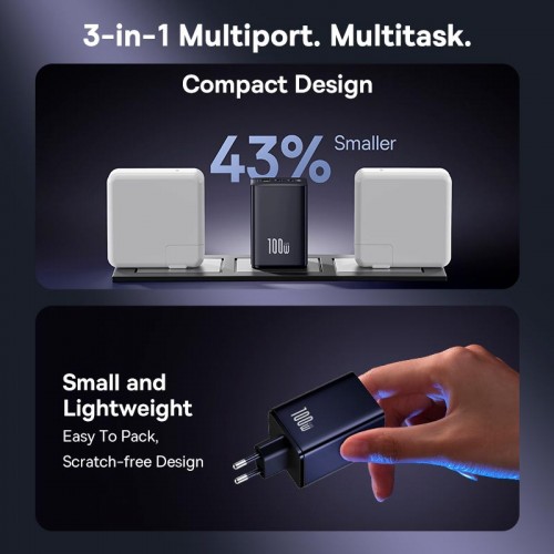 Адаптер сетевой BASEUS EnerFill FE11 Fast Charger |1USB/2Type-C, 100W/3A, PD/QC|